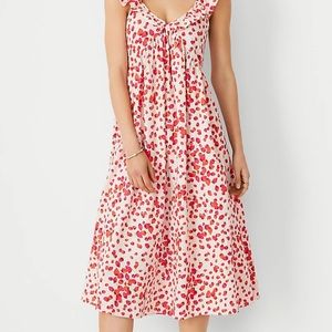 Strawberry Linen Blend Ruffle Sleeve Flare Dress